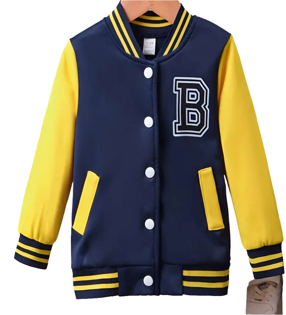 Baseballjack blauw-geel "B" op achterzijde 