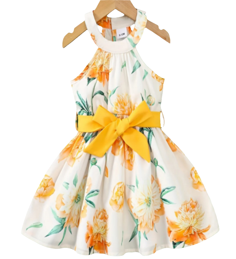 Jurkje wit met bladprint geel en  lichtgroen ( te combineren met de  gele schoentjes)