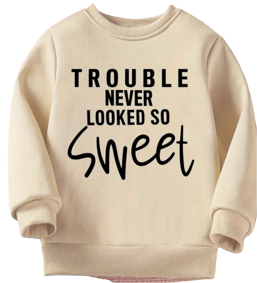 sweater"Trouble" in beige, groen of  leverbaar 