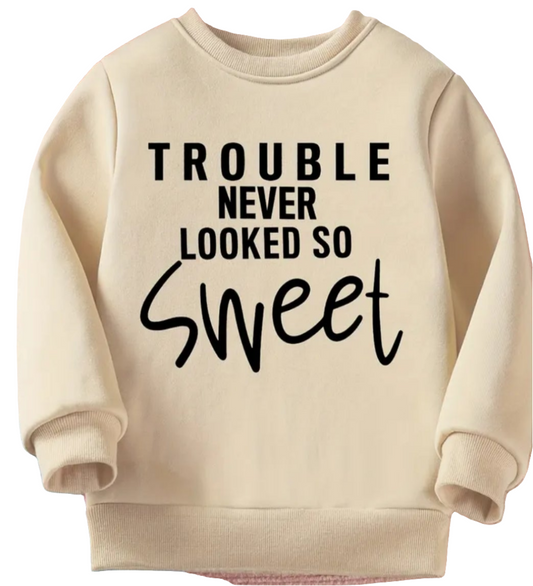 sweater"Trouble" in beige, groen of  leverbaar 