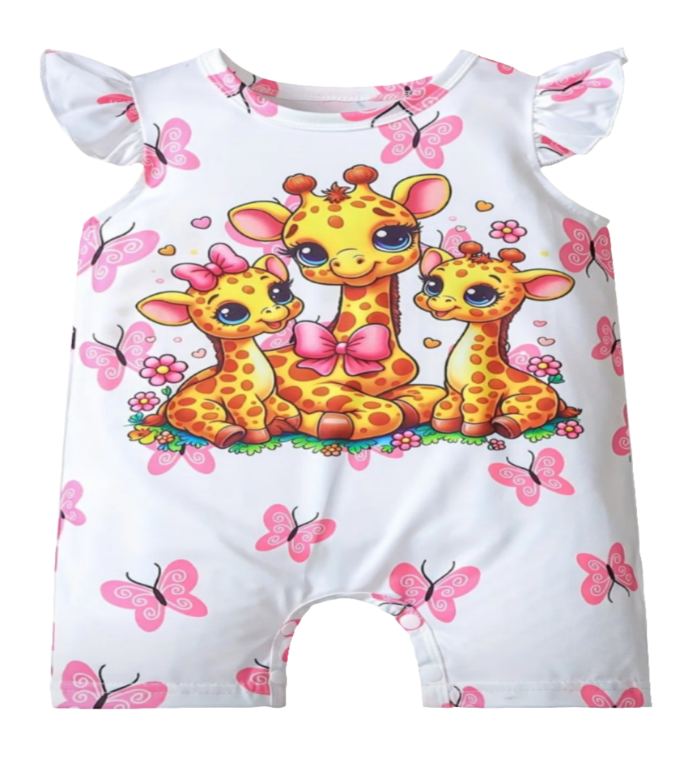Boxpak wit met giraffes en roze vlinders
