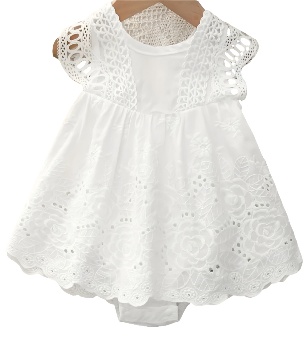 Broderie/kanten jurkje met romper ( Leuk met de broderie ballerina's)