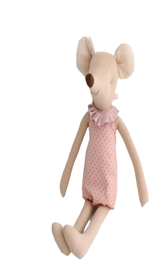 knuffelmuis roze 38 cm van linnen