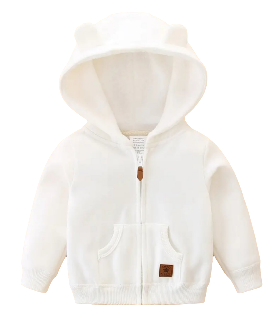 Katoenen vest met capuchon in wit of grijs leverbaar