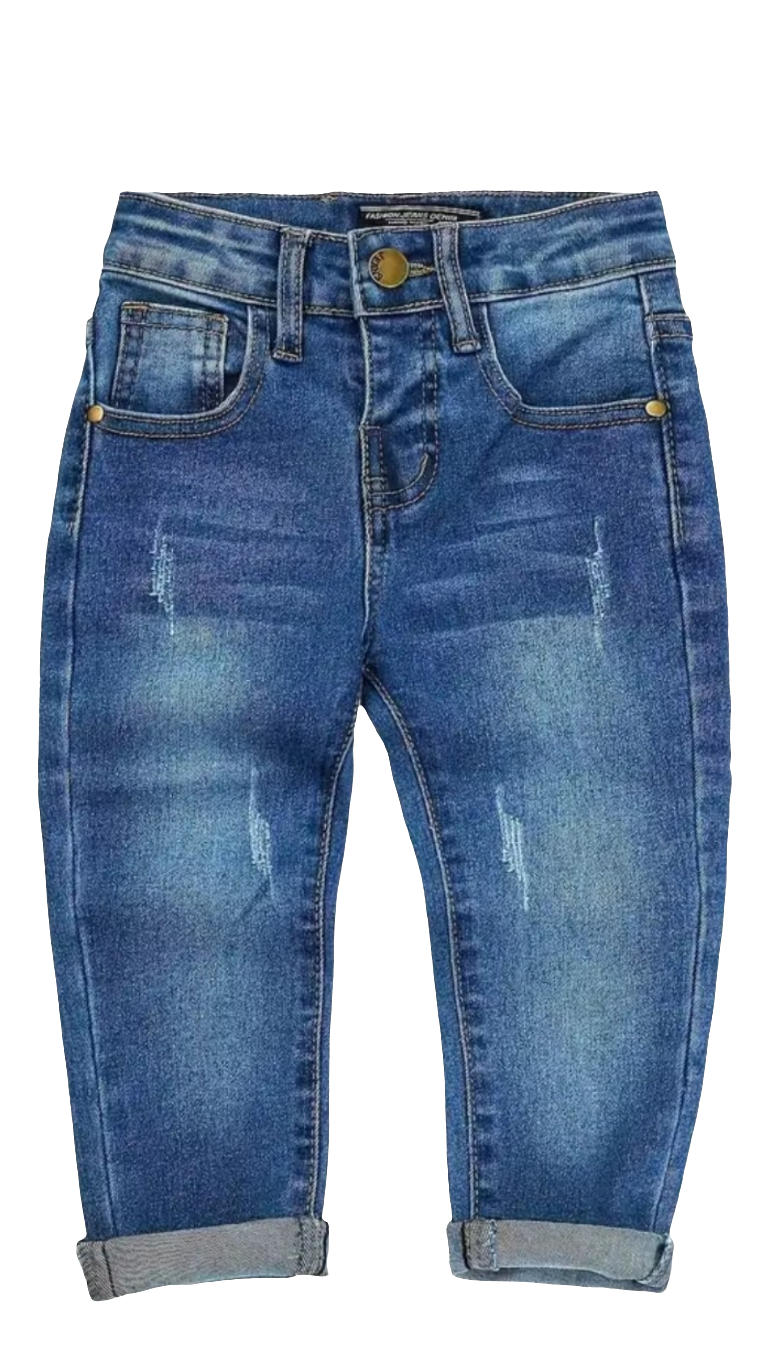 Denim jeans donker regular fit model.