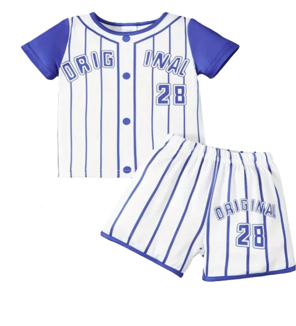 Baseball Shirt en short wit met  blauw