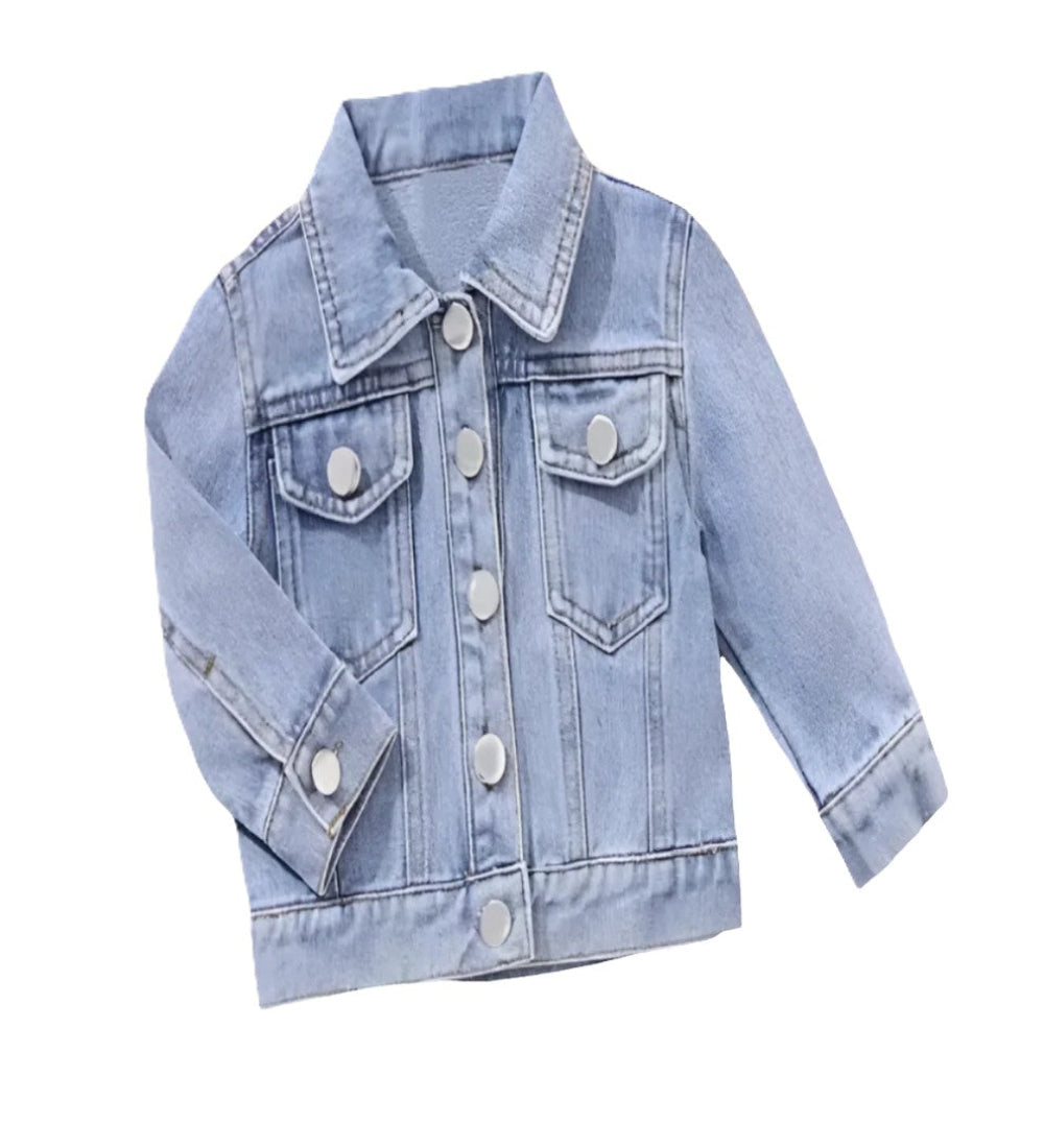 Denim bleached jack met twee borstzakken 