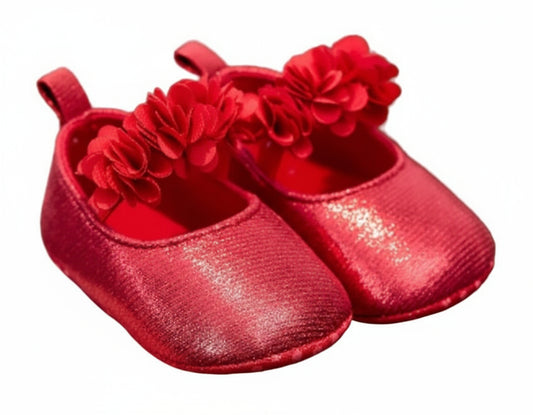 ballerina rood metallic met bloemetjes