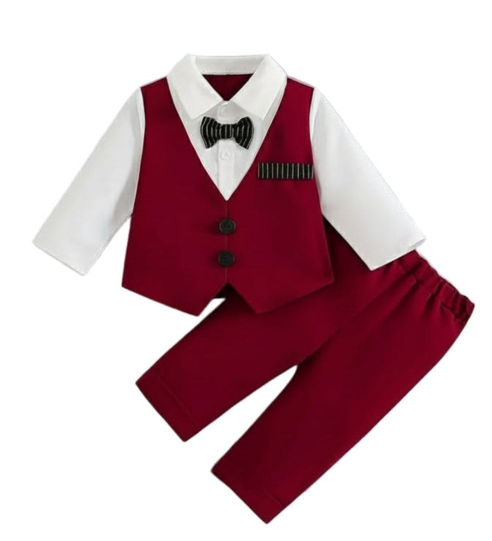 Kerstpak gillet , pantalon , strik en overhemd