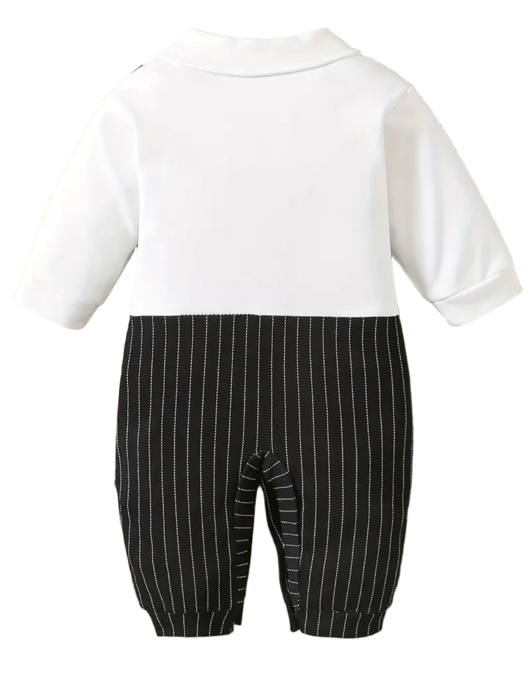 Boxpak "Mijn eerste smoking" zwartgrijs gilet met krijtstreepbroek en zwarte vlinderdas