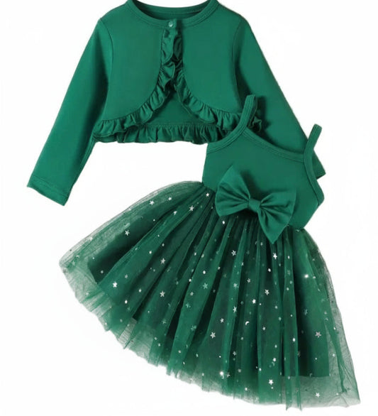 Feestjurk tule met sterretjes  groen