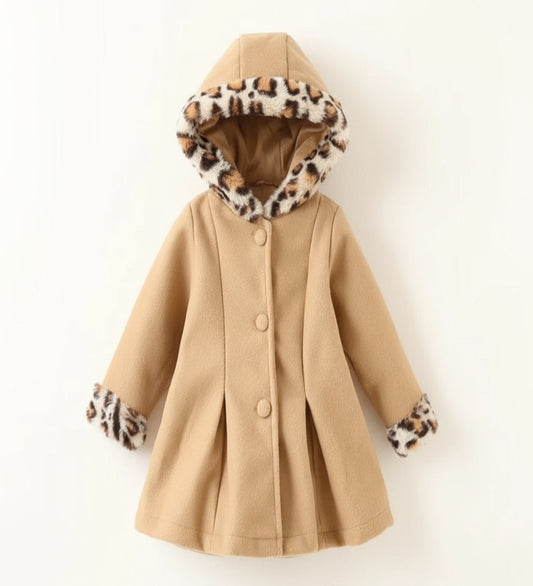 jas beige met panterprint en capuchon