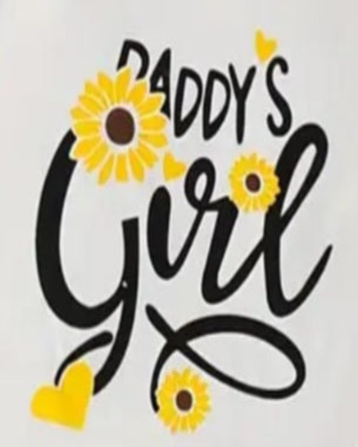 body wit met tekst Daddy's girl en broek wit met zonnebloem met wijde pijpen ( leuk te combineren met de witte gympen met bloemetje)