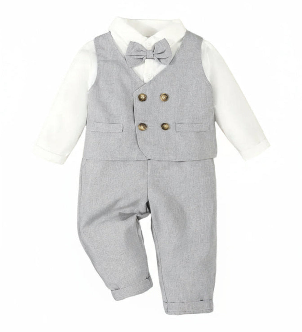 Kerstpak: kaki ,beige  of marineblauw gilet met pantalon en strik met overhemd