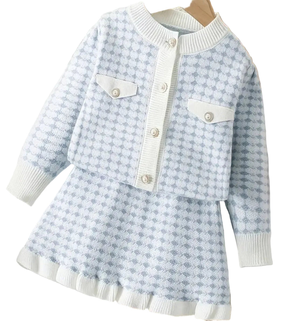 jasje met rokje blauw wit met ruitje