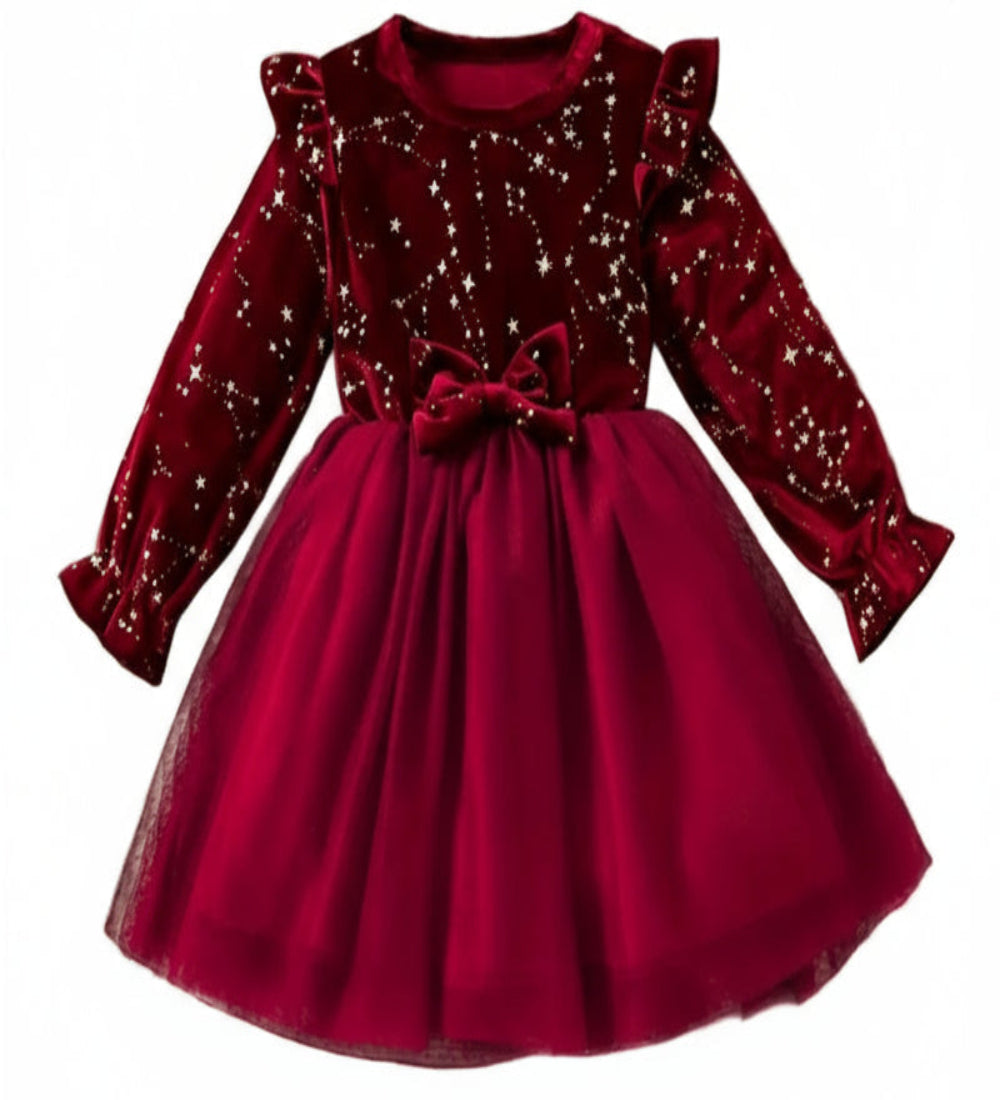 Kerstjurk wijnrood met strik