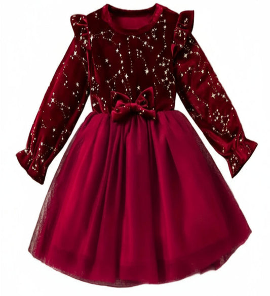 Kerstjurk wijnrood met strik