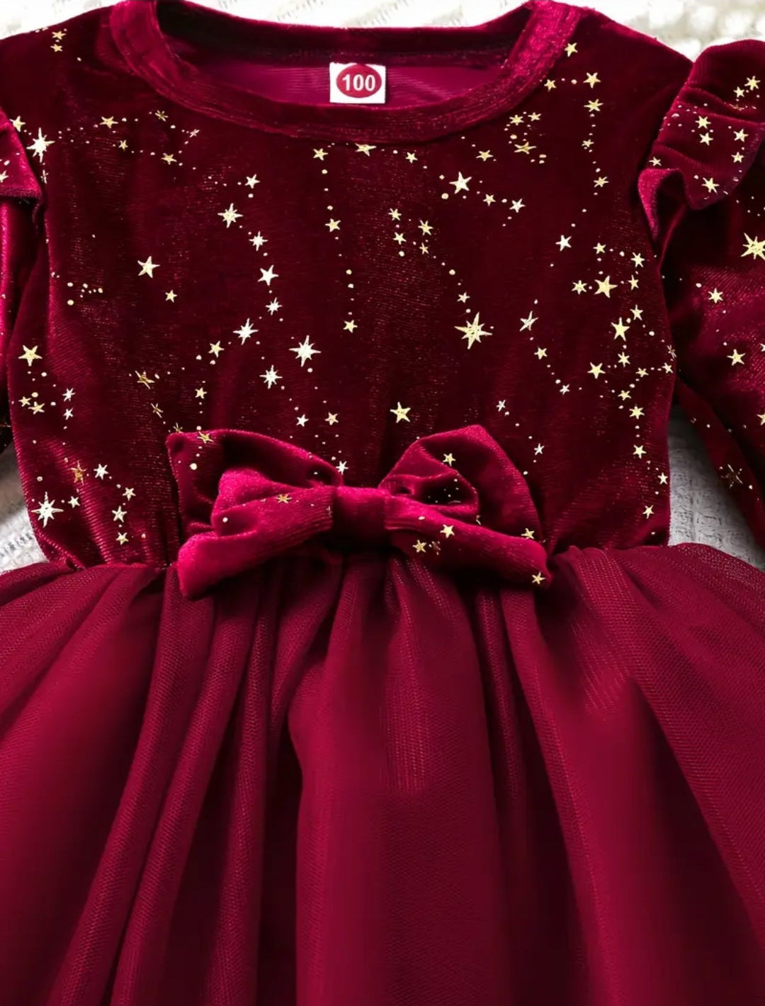 Kerstjurk wijnrood met strik