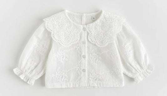 blouse van broderie met grote kraag